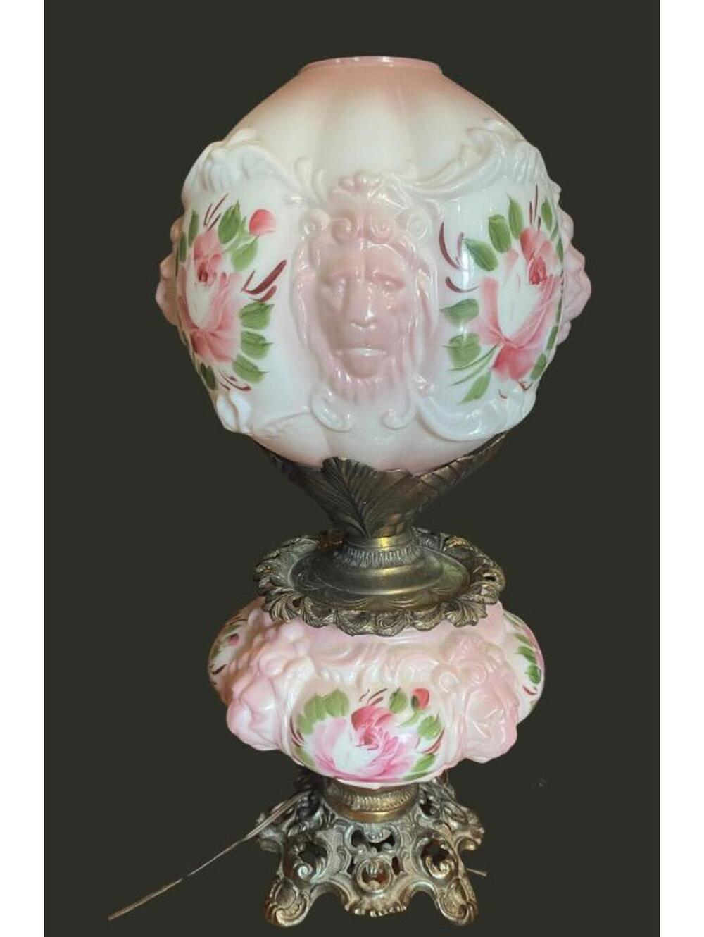 330- Gone With the Wind Parlor Lamp – Double Globe Lion Head Relief Hand-Painted